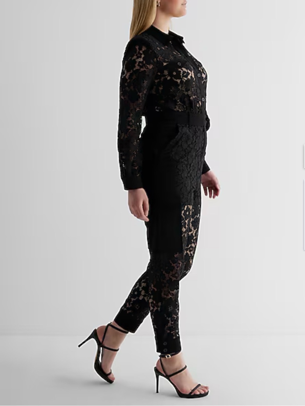 Express Lace Button Front Cargo Straight Leg Jumpsuit Size XS - Picture 3 of 14